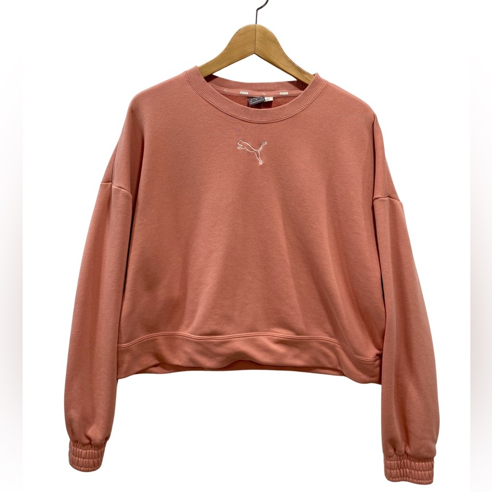 Puma Crewneck Blush Pink Rose Dust Sweatshirt XL Embroidered Logo Relaxed Fit